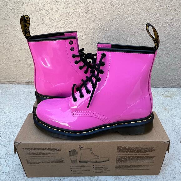 Dr Martens Patent Leather Air Bounce Boots 1460 Pink Thrift Lamper Air Wair SZ 9 - Picture 3 of 9